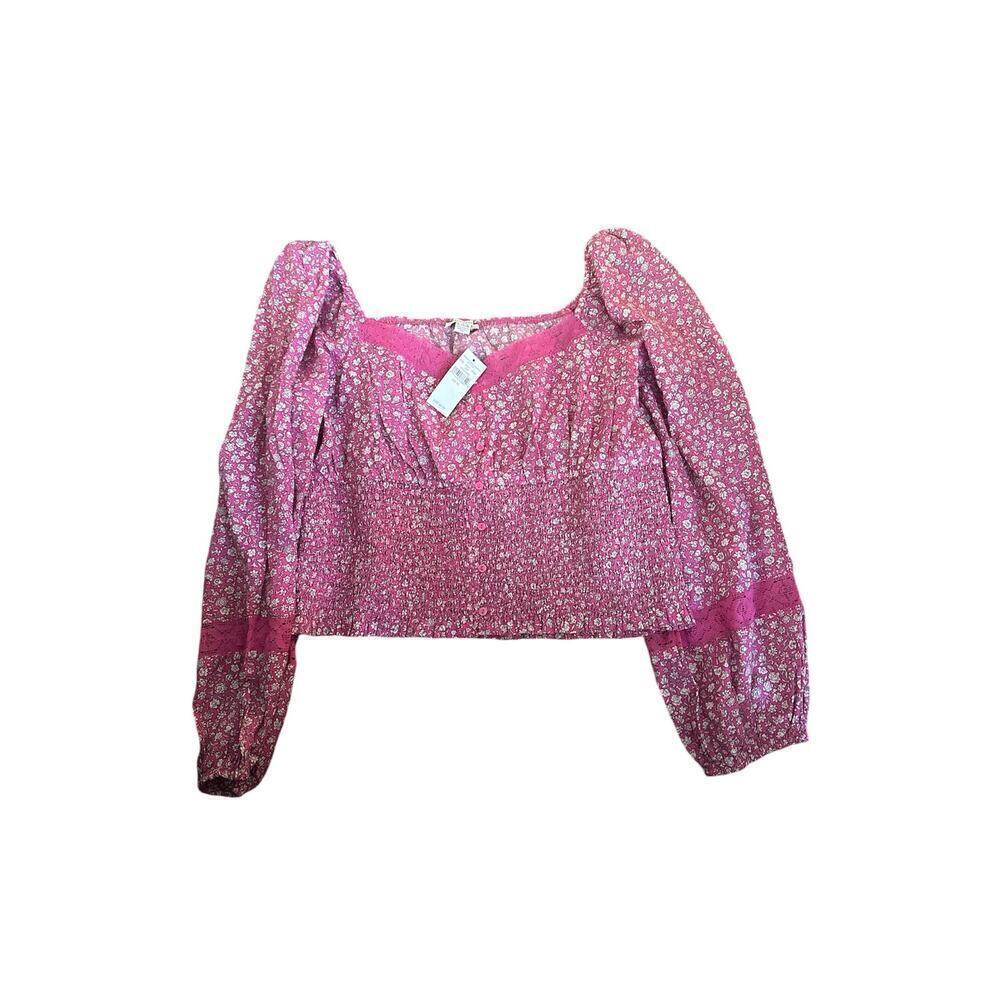 American Eagle Outfitters pink floral smocked boho top‎ NWT XL milkmaid Cottage - Picture 3 of 10